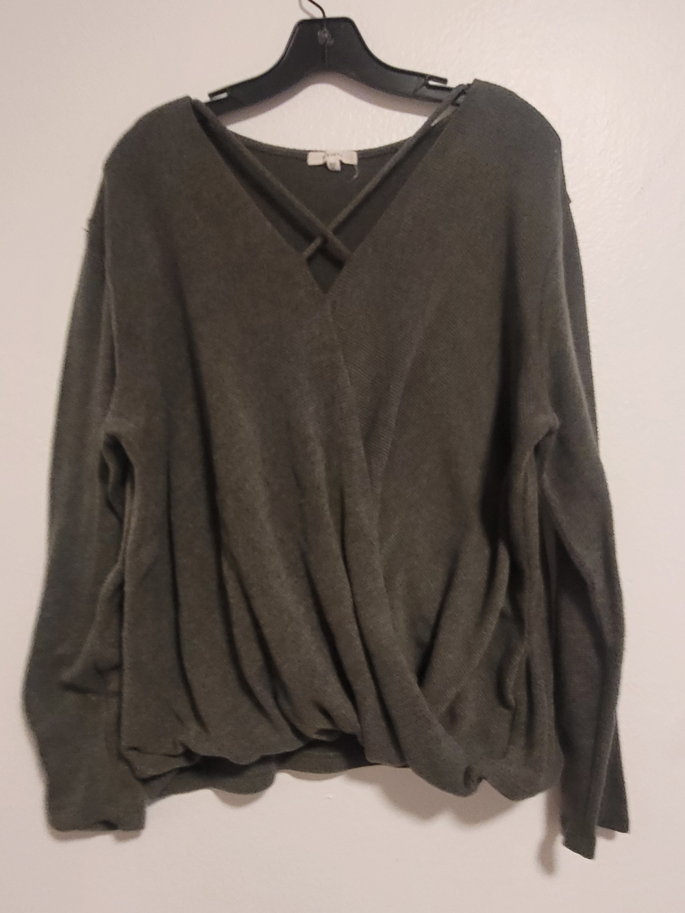 Olive Green V-Neck Twist Front Women's Sweater